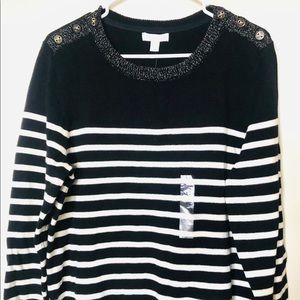 Charter Club Black And White Stripe Sweater Large